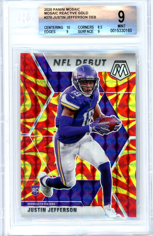 2020 Panini Mosaic Mosaic Reactive Gold #270 Justin Jefferson DEB