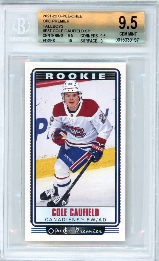 2021/22 O-Pee-Chee OPC Premier Tallboys #P37 Cole Caufield SP POP 1