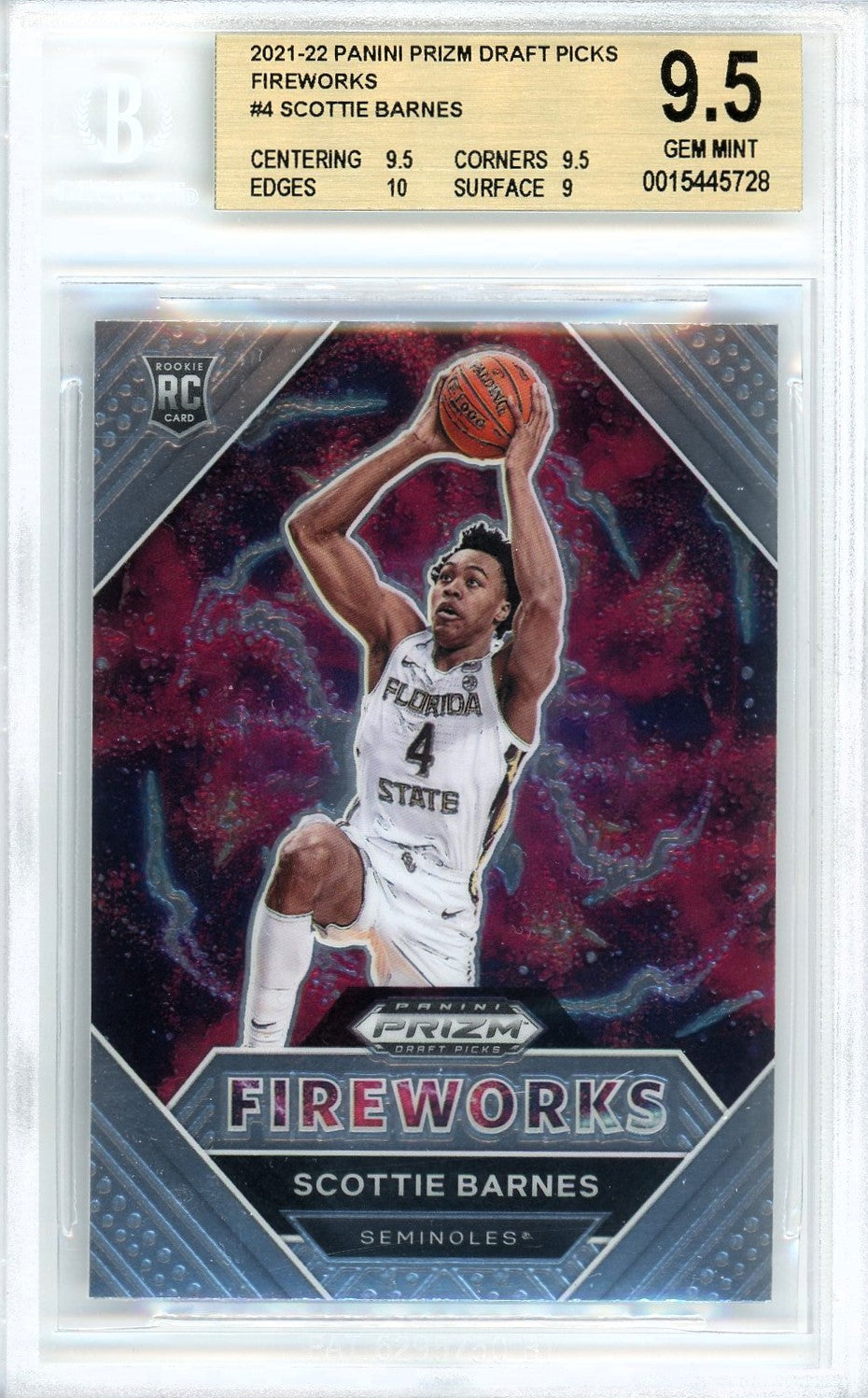 2021/22 Panini Prizm Draft Picks Fireworks #4 Scottie Barnes-POP 1