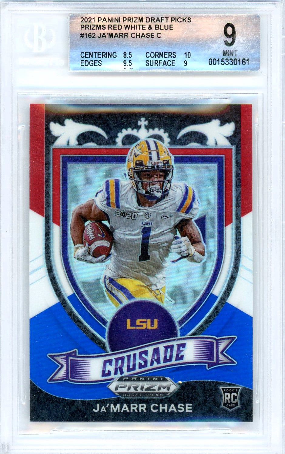 2021 Panini Prizm Draft Picks Prizms Red White & Blue #162 Ja'marr Chase POP 1