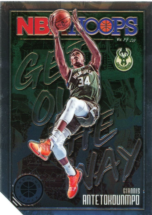 2019/20 Panini Hoops Premium Stock Get Out The Way #14 Giannis Antktokounmpo